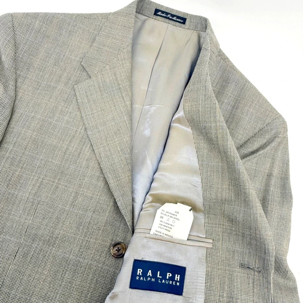 Ralph Lauren Blazer Men 40R Grey Silk Wool 3-Button Sport Coat Glen Plaid